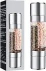 Salt and Pepper Grinder Set - 2 in 1 Brushed Stainless Steel Finish Salt Pepper