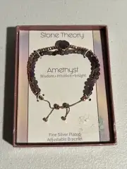 Stone Theory Amethyst Silver Plated Rose Gold Tone Adjustable Bracelet NIB