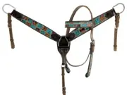 Teal Gator Patchwork Browband Headstall & Breast Collar & Reins NEW