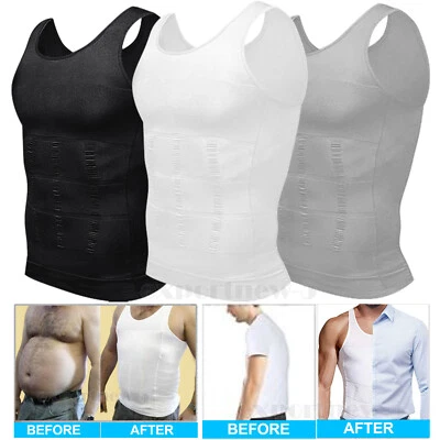 Mens 3 Pack Body Shaper Slim Tummy Vest Compression Shirt Tank Tops Shapewear
