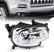 Headlights Assembly compatible with 2014-2018 Jeep Cherokee Right Passenger Side Halogen Chrome Trim