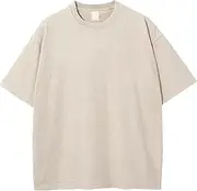 [Zylphorix] Men Round Collar Loose Daily T-Shirts Make Old Short-Sleeved Plain Shirt Summer Classic Comfortable Tees Tops, Apricot, Medium