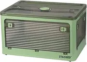 Stacked Storage Bins Stackable Plastic Container with Handle Lid Clothes Wardobe Organiser Toy Book Box Foldable 5 Side Open Wheel 55L Green