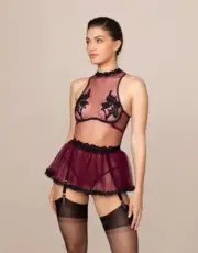 Agent Provocateur Lianne Burgundy Black Suspender AP4 Large NWT $420