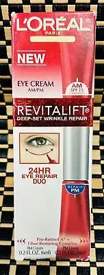 L'Oreal Revitalift Deep Set Wrinkle Repair 24HR AM/PM Eye Cream DUO 0.2 oz New