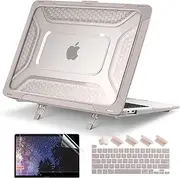 Batianda Protective Case for MacBook Pro 13 inch 2022 M2 Chip 2021 2020 Release A2338 M1 A2289 A2251 Model,Heavy Duty Honeycomb Hard Shell with TPU Bumper and Fold Kickstand & Keyboard Cover, Khaki