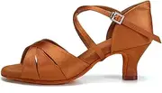 [HIPPOSEUS] Women's Latin Dance Shoes Mid Heel Open Toe Salsa Tango Ballroom Dance Performance Shoes,Model EM