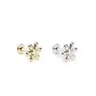 14K Solid Gold Diamond Tiny Flower Labret Stud - Cartilage, Helix, Conch 16G