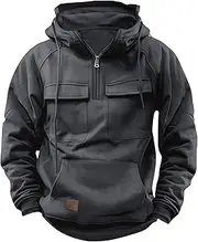 Hello MrLin Cargo Hoodies for Men Tactical Sweatshirt Quarter Zip Cargo Pullover Hoodies Workout Gym Men Fashion Outdoor Hoodie