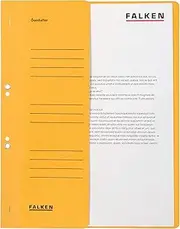 Exacompta - Ref 80003825001F - FALKEN - Eyelet Top-Down Flat Files - A4 (210 x 297mm) in Size, 250gsm Recycled Manilla, Half Cover for Identification - Yellow (Pack of 50)