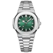 Stainless Steel Watch Men Luxury Brand Business Luminous Waterproof Male Clock Square Calendar Men Quartz Wristwatches green