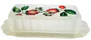 Butter Dish Frosted Westmoreland Glass Company Strawberry Decal on Crystal Mist