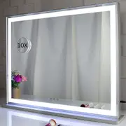 TOOLKISS Hollywood LED Makeup Mirror – Smart Touch Control, 3 Colors Dimmable Light (72 x 56 cm) – Wall Mount or Desktop Vanity Mirror with 10X Magnifier for Bathroom, Dressing Table