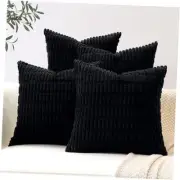 Set of 4 Soft Corduroy Decorative Throw Pillow 18" x 18" (Pack of 4) Black