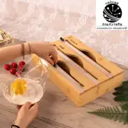 Bamboo Wrap Dispenser with Cutter for Foil ,Cling Film Kitchen Storage Organizer