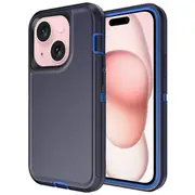 For Apple iPhone 15 Case Drop Resistant Defender Tradies Heavy Duty Rugged Shockproof Tough Cover (Navy Blue)