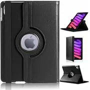 For Apple iPad Mini 7 8.3" 2024 /Mini 6 / 6th Gen Generation 2021 360 Degree Rotating Flip Leather Stand Smart Auto Sleep /Wake Case Cover (Black)