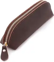Small Pencil Case Genuine Leather Pencil Pouch with Zipper (Coffee)