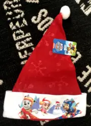 NWT Red NICKELODEON PAW PATROL SANTA Pointed HAT Ruz Dogs Snowman Embossed