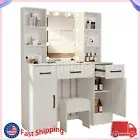 Makeup Vanity Desk Stool Set LED Mirror ,3 Drawers Vanity Set with Mutil Shelves