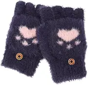 [ANDRESLAD] Warm Knitting Gloves for Women Winter Touch Screen Half Finger Mittens Convertible Clamshell Soft Sturdy Long-lasting Button Fastening Fashion Gloves