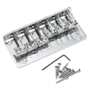 6String Metal Fixed Bass Bridge L-Shaped Saddle Bridge Top Load Tailpiece Silver