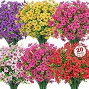20 Bundles Artificial Flowers for Outdoors Decoration Fake Silk Flowers UV Resistant Faux Plants Artificial Daisy Eucalyptus for Spring Summer Garden Yard Porc