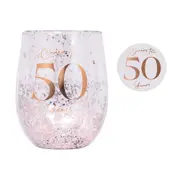 Splosh Celebration - 50th Glitter Stemless Glass & Badge Set