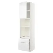 METOD / MAXIMERA high cab f oven/micro w dr/2 drwrs, white/Voxtorp high-gloss/white, 60x60x240 cm