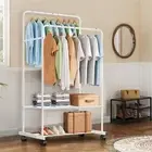 Heavy Duty Metal Double Rail Clothes Rack Garment Hanging Shoe Box Storage Shelf