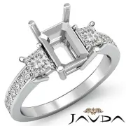 Fine 3 Stone Princess Emerald Mount Diamond Engagement Ring Platinum 950 0.8Ctw