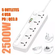 Tap Plug EU US UK Outlet Power Strip with 2m Extension Cord AC Type C USB Port