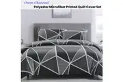 Owen Charcoal Quilt Cover Set Geometric Pattern Reversible Printed Microfiber Polyester King