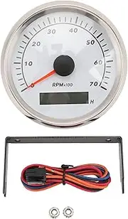 Brilluxa Boat Tachometer, 85mm LCD Digital Display, Stepper Motor RPM Meter, Backlit Gauge for Car, Truck, RV (7000RPM)