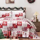 Christmas Quilt Set Twin Size, Soft Reversible Quilted Christmas Bedspread Cover