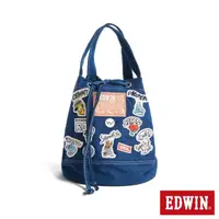 在飛比找momo購物網優惠-【EDWIN】男女裝 BT21徽章水桶包(石洗藍)