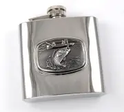 Brand New Mirror Polished "Fish" Stainless Steel Liquor Flask 6oz