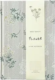 Floral Hardcover Notebook, Flower Journal for women, A5, 200 Pages, 21x 14.5CM Medium Lined Notebook, Floret Printed Fabric Cloth Journal, Similar Embroidered Linen Journal, Garden Journal,Beige