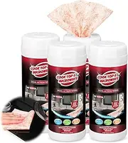 Nuanchu 4 Pack Glass Cooktop and Microwave Wipes 240 Count Glass Cooktop Cleaner Stove Oven Cleaner Dishwashing and Degreasing Wipes Cleaning Pads for Home and Kitchen Removes Food Stains Grime