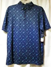 Mens Blue w/Golf Clubs & Bags Print Ben Hogan Performance Golf Shirt Size S NWT