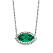 14k White Gold Marquise Creat. Emerald/Real Diamond 18in. Halo Necklace