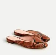 New J Crew Cinnamon Brown Snake Embossed Leather Carolyn Flat Mule Sandals 8