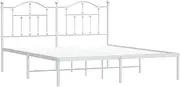 vidaXL King Bed Frame with Headboard, Powder-Coated Steel Construction, Spacious Design with Storage Space, Comfortable Support, White