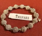 TRIFARI Silver Textured Round Beads With Crown Emblem Elastic Bracelet NWT