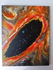 Acrylic Wall Art Pour Painting, Hand-poured on Canvas 11 x 14 Abstract Cosmos