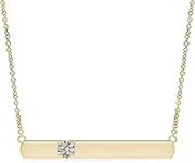 [Angara] Natural Solitaire Diamond Bar Pendant Necklace in 14ct Solid Gold for Women | April Birthstone Jewellery for Her