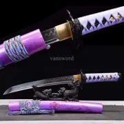 T10 Steel Clay Tempered Purple Japanese Tanto Sword Samurai Full Tang Mini Knife
