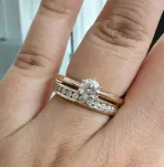 Round Cut Moissanite Solitaire Ring With Channel Set Band Bridal Ring Set Silver