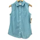 Magellan NEW Womens S Sleeveless Top Button Up Classic Cotton Teal Gingham Tank