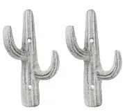 Pack of 2 Rustic Western Off White Metal Desert Saguaro Cactus 2-Pegs Wall Hooks